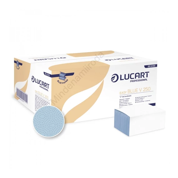 Kéztörlő 1 rétegű V hajtogatású 250 lap/csomag 20 cs/karton V 250 Easy Blue Lucart_863066_kék