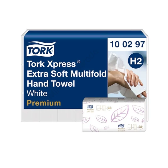 Kéztörlő 2 rétegű Interfold hajtogatású 100 lap/csomag 21 cs/karton Extra Soft Xpress® Multifold H2 Tork_100297 fehér