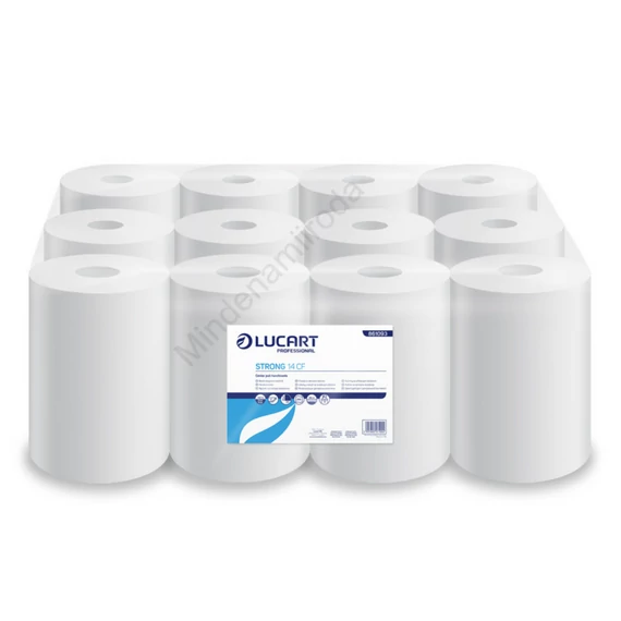 Kéztörlő 2 rétegű tekercses átmérő: 14 cm 100% cellulóz 12 tekercs/karton 14 CF Strong Lucart_861093J fehér