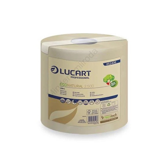 Kéztörlő 2 rétegű tekercses átmérő: 20 cm egyesével csomagolt 2.500 EcoNatural Lucart_852406 havanna barna