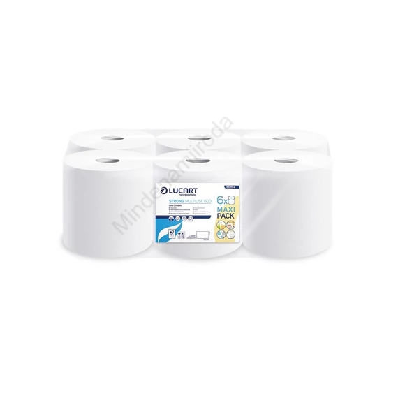 Kéztörlő 2 rétegű tekercses átmérő: 21 cm 100% cellulóz belső magos 6 tekercs/karton 600 Strong Lucart Multi-Use_861194A