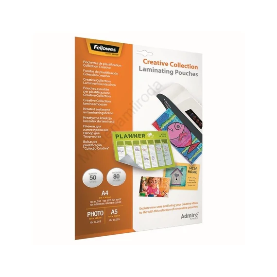 Lamináló fólia, 80 mikron, 5 klf. méretben 5x10 db/doboz, Admire Creativ Fellowes®