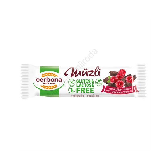 Müzliszelet 20 g, CERBONA, étcsokis-málnás hozzáadott cukor nélkül