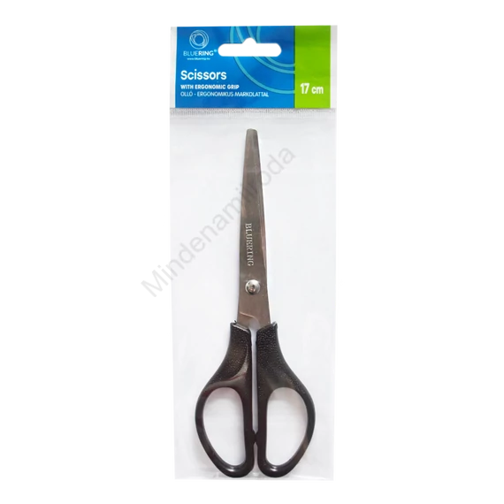 Olló 17cm, műanyag fekete nyél hegyes penge Bluering®