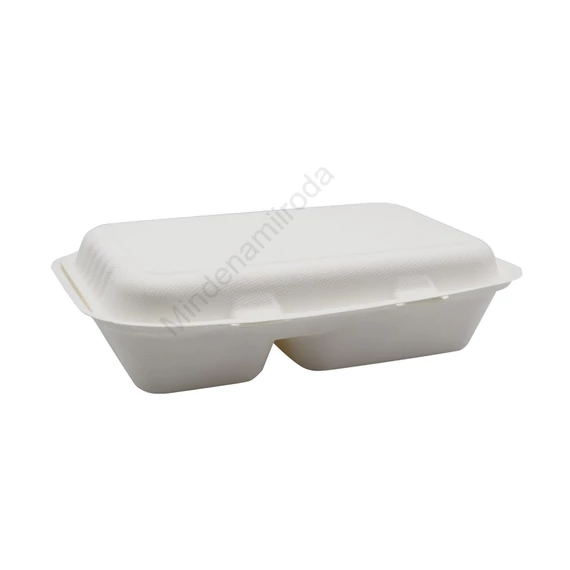 Papírdoboz ételes 2 részes HP3, 23 x 15 x 8 cm komposztálható cukornád 125 db/csomag, natúr