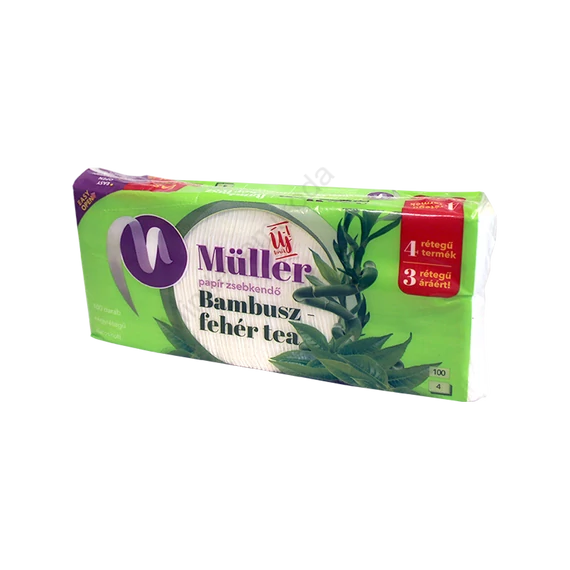 Papírzsebkendő 4 rétegű 100 db/csomag Bambusz - fehér tea illatú Müller