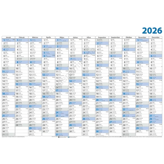 Plakátnaptár 980 × 680 mm, fehér lapokkal kék ívben Dayliner 2027.