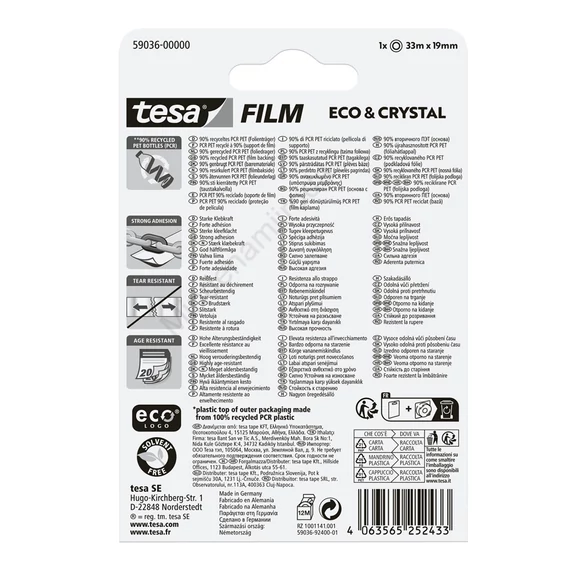 Ragasztószalag 19mmx33m irodai átlátszó újrahasznosított Tesa Eco & Crystal