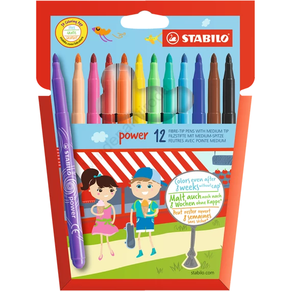 Rostirón, filctoll készlet, vízbázisú vastag hegyű Stabilo Power 280/12, 12 klf. Szín