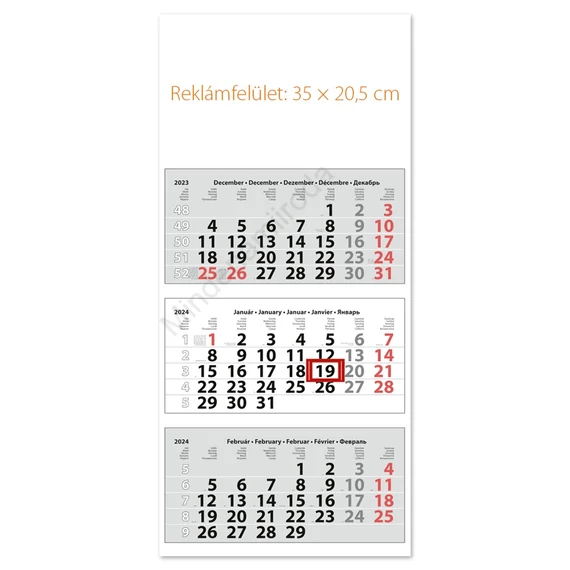 Speditőr naptár3 tömb 3 hónap Medium Classic 350 × 820 mm üres fejrész Dayliner 2024.