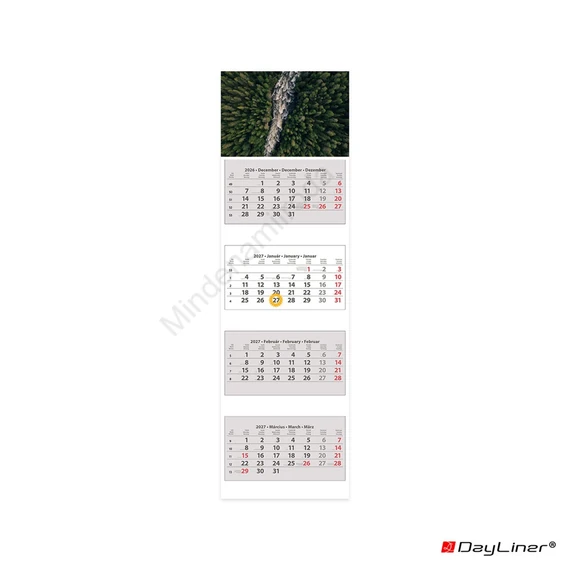 Speditőr naptár 4 tömb, 4 hónap SP-4 330 × 1100 mm, fehér lapokkal Erdő Dayliner 2027.