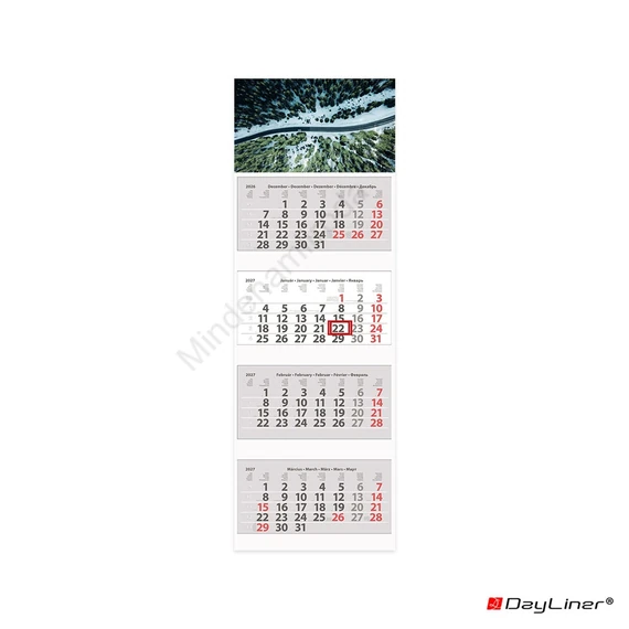 Speditőr naptár 4 tömb, 4 hónap Szuper Maxi 350 × 1025 mm, fehér lapokkal Erdő Dayliner 2027.