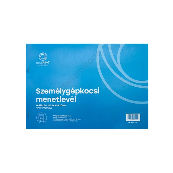 Személygépkocsi menetlevél 100lap,os A4, fekvő személygépkocsi D.GEPJ.36 Bluering®