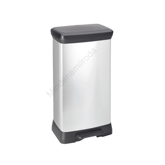 Szemetes kuka pedálos fémhatású műanyag 50 literes Fekete/ezüst Deco Bin_Curver