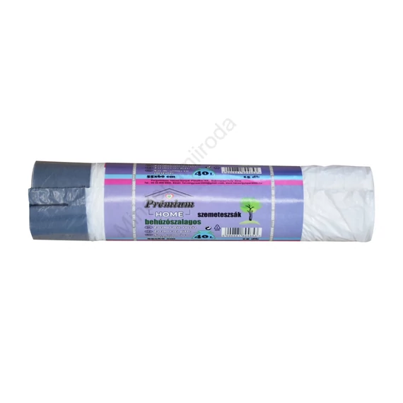 Szemeteszsák önzáró szalaggal 40 liter 55 x 60 cm 14 mikron 15 db/tekercs PE fehér