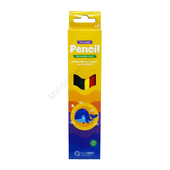 Színes ceruza készlet, hatszögletű Bluering® 6 klf. szín, Bálnás