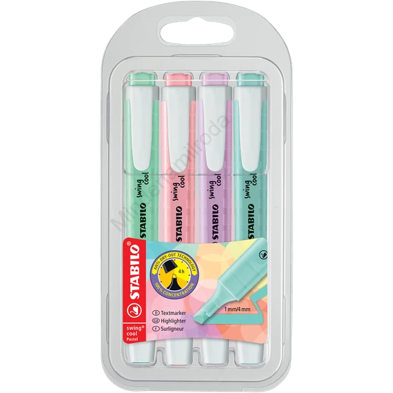 Szövegkiemelő 1-4mm, vágott hegy 4 db-os Stabilo Swing cool pastel 275/4