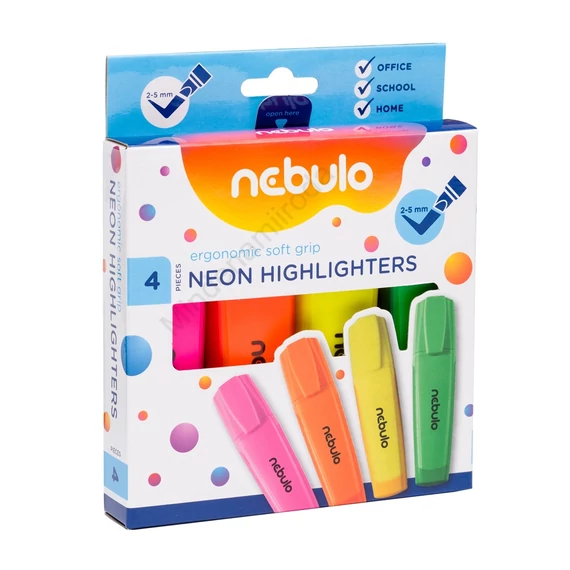 Szövegkiemelő készlet, Nebulo, 4 klf. neon szín