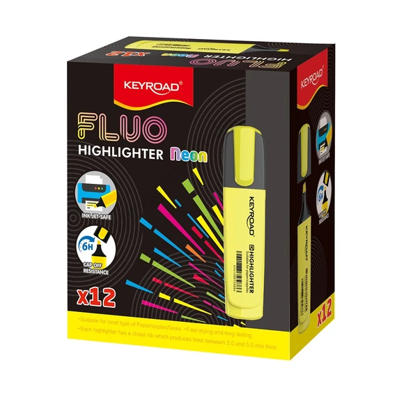 Szövegkiemelő vágott hegyű, lapos test Keyroad Fluo neon sárga