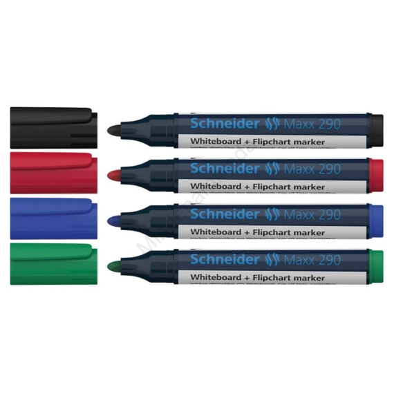 Tábla- és flipchart marker készlet 2-3mm, kerek végű Schneider Maxx 290, 4 klf. szín