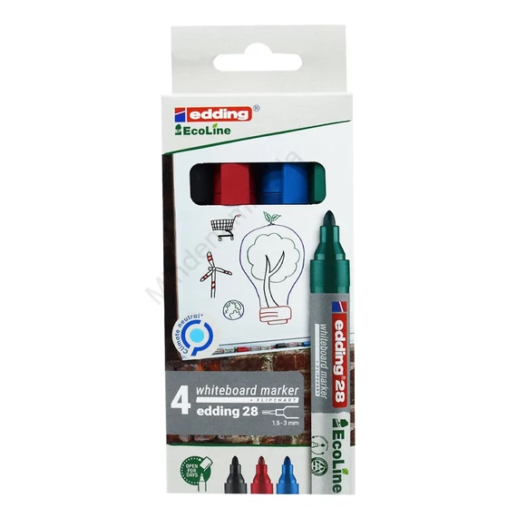 Táblamarker készlet, 1,5-3mm, kerek Edding 28 EcoLine, 4 klf. szín