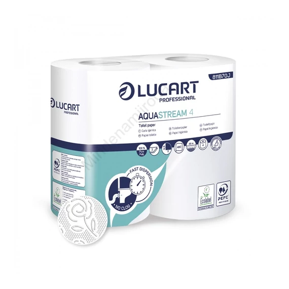 Toalettpapír 2 rétegű 400 lap/tekercs 4 tekercs/csomag Aquastream 4 Lucart_811B70J hófehér