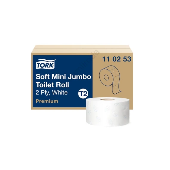Toalettpapír 2 rétegű közületi átmérő: 18,8 cm 850 lap/170 m/tekercs 12 tek/karton Soft Mini Jumbo T2 Tork_110253 fehér