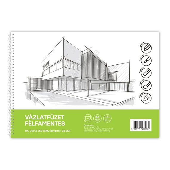 Vázlatfüzet FÉLFAMENTES B/4 32 lap 120gr. Bluering
