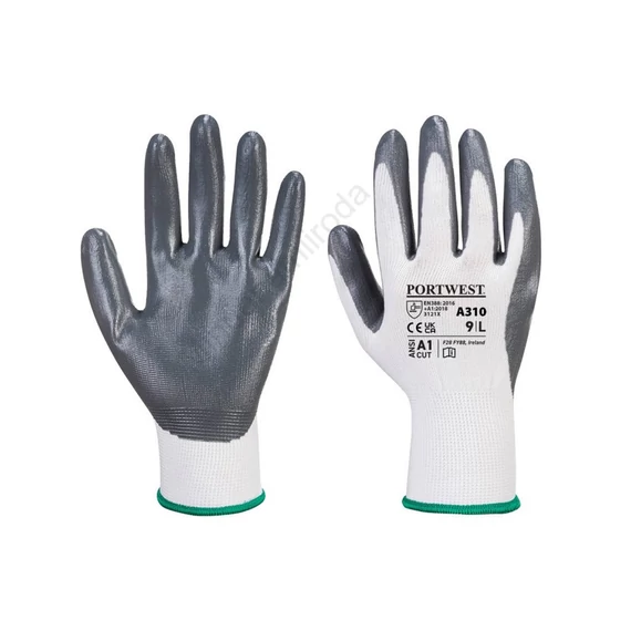 Védőkesztyű PU tenyérmártással nylon méret: L szín: szürke-fehér A310 Portwest