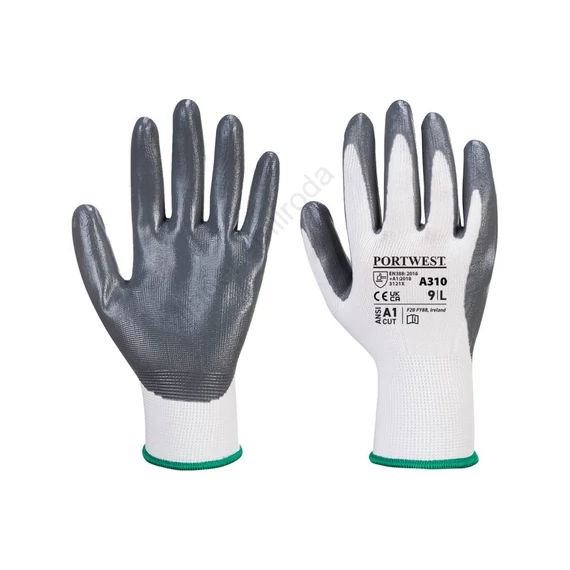 Védőkesztyű PU tenyérmártással nylon méret: XXL szín: szürke-fehér A310 Portwest