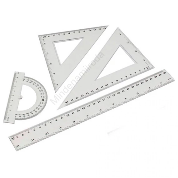 Vonalzókészlet, 30cm, vonalzó, szögmérő, 45° és 60° háromszög vonalzók 4 db/csom